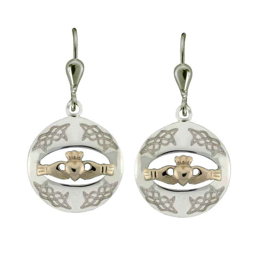 Irish Earrings | Sterling Silver 18k Gold Plated Claddagh Drop Earrings