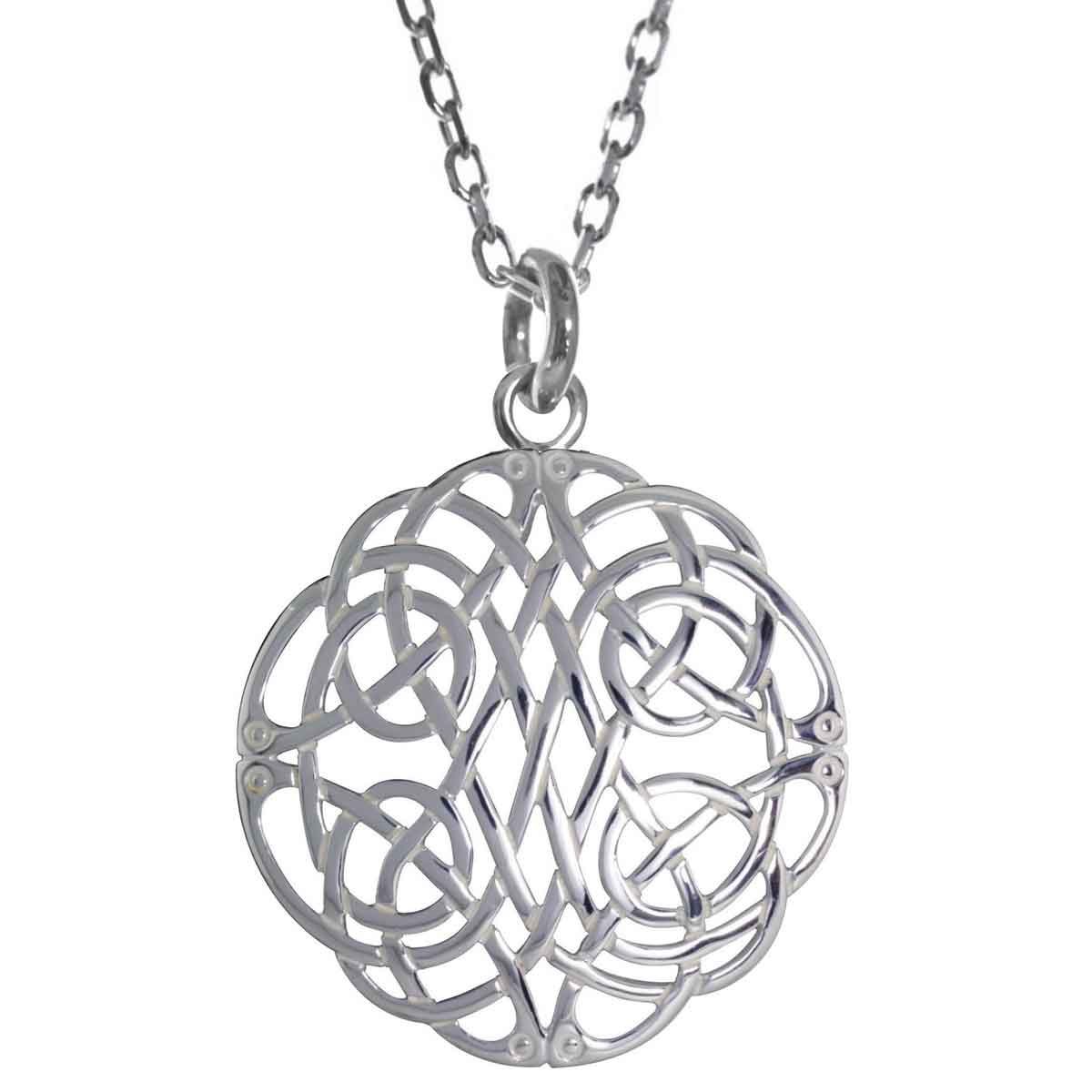irish necklace| sterling silver book of kells celtic knot round pendant - large with chain