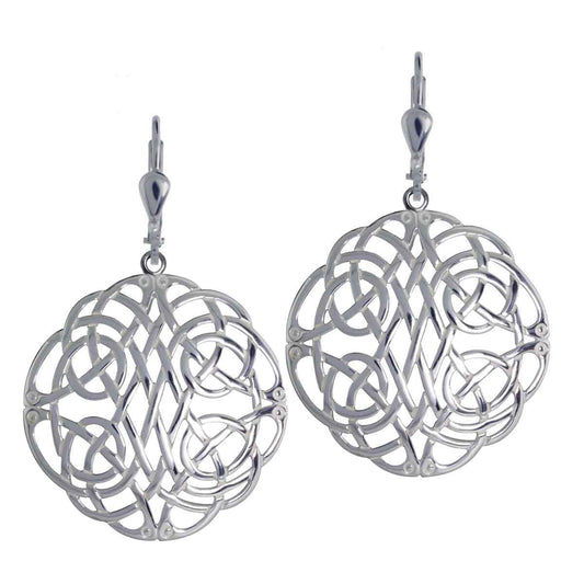 Irish Earrings | Sterling Silver Book of Kells Celtic Knot Round Drop Earrings