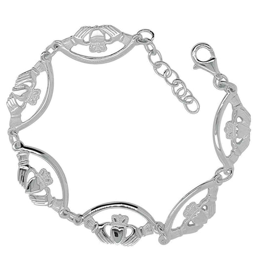 Irish Bracelet | Sterling Silver 6 Link Curved Claddagh Bracelet