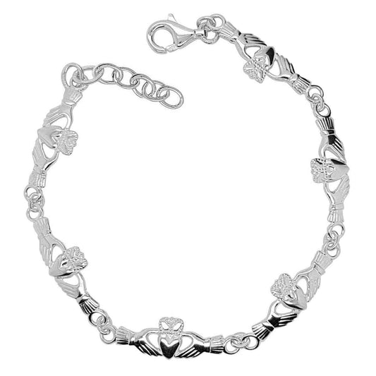 Irish Bracelet | Sterling Silver 6 Link  Claddagh Bracelet