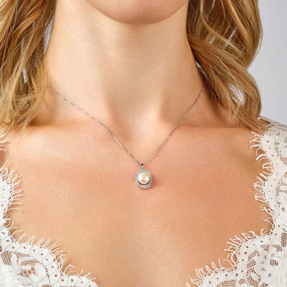 irish necklace | sterling silver crystal wrap pearl pendant