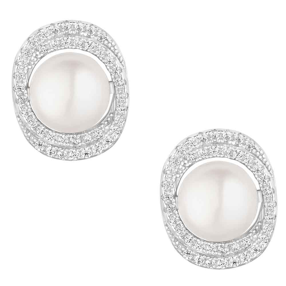 irish earrings | silver crystal wrap pearl stud earrings