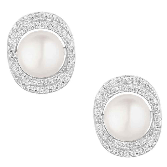 Irish Earrings | Silver Crystal Wrap Pearl Stud Earrings