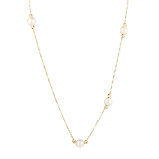 Irish Necklace | 9k Gold Five Freshwater Pearl Necklet