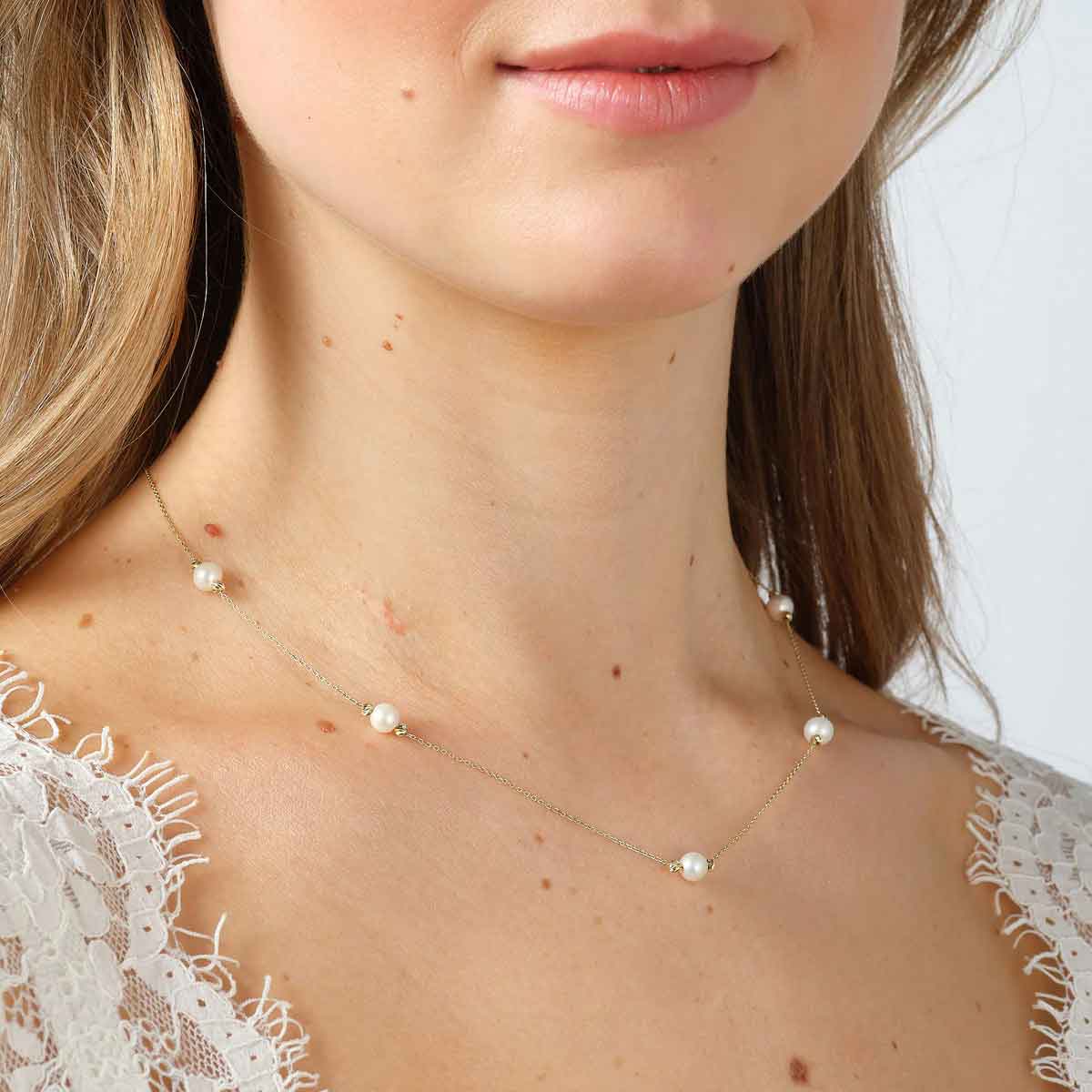 irish necklace | 9k gold five freshwater pearl necklet