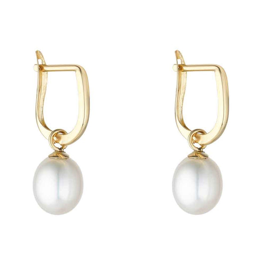 Irish Earrings | 9k Gold Horseshoe Huggie Pearl Drop Earrings