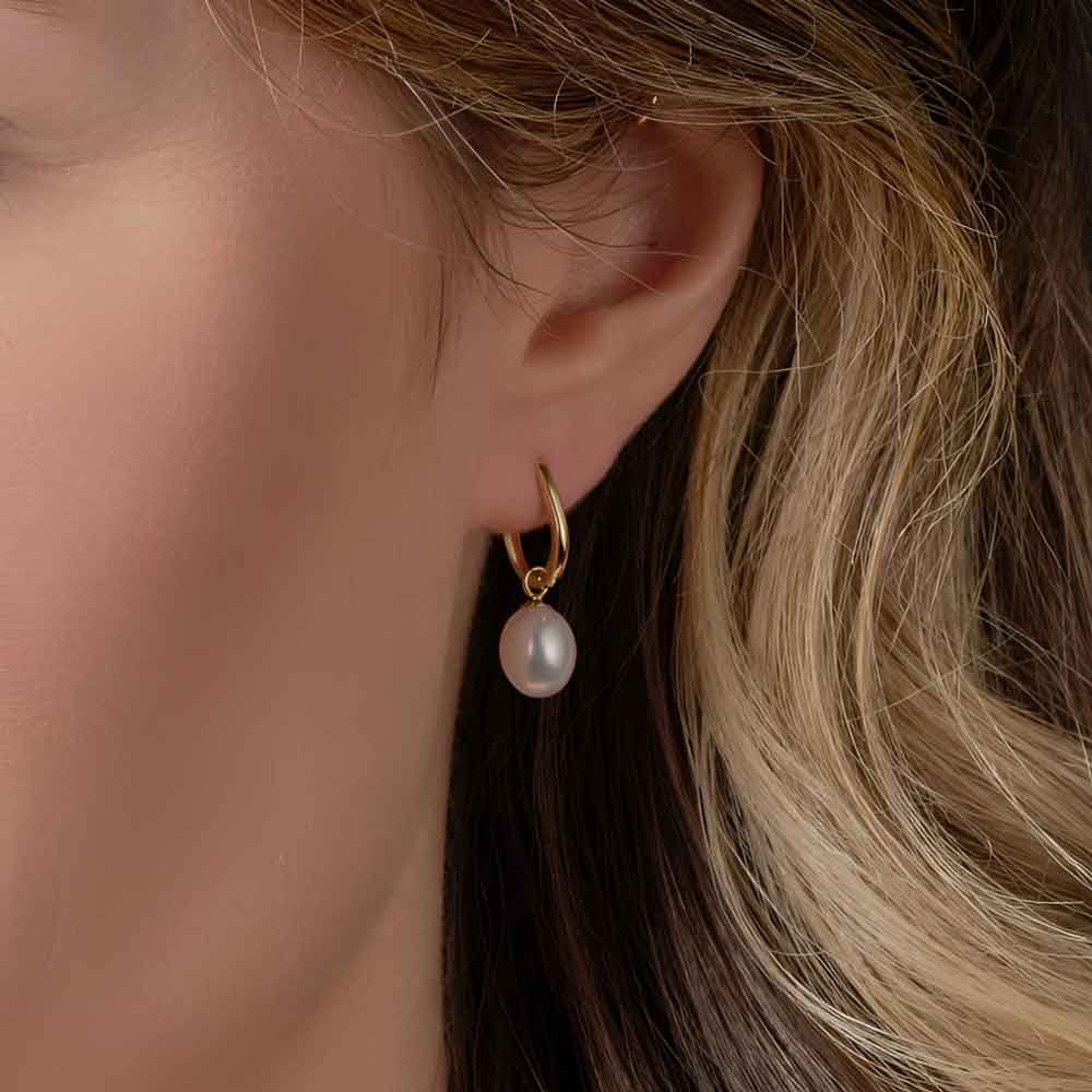 irish earrings | 9k gold horseshoe huggie pearl drop earrings