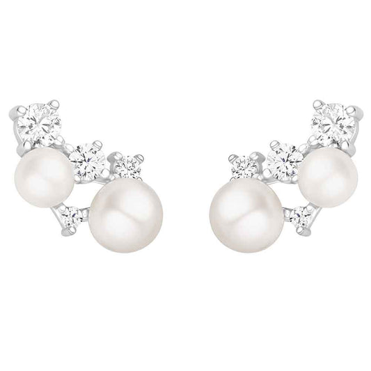 Irish Earrings | Sterling Silver Crystal Pearl Climber Earrings