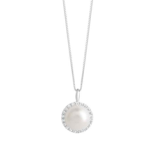 Irish Necklace | Sterling Silver Crystal Halo Pearl Pendant
