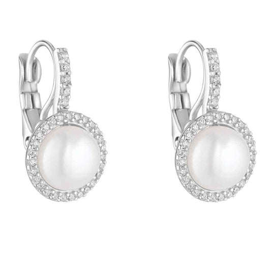 Irish Earrings | Sterling Silver Crystal Halo Pearl Huggie Earrings