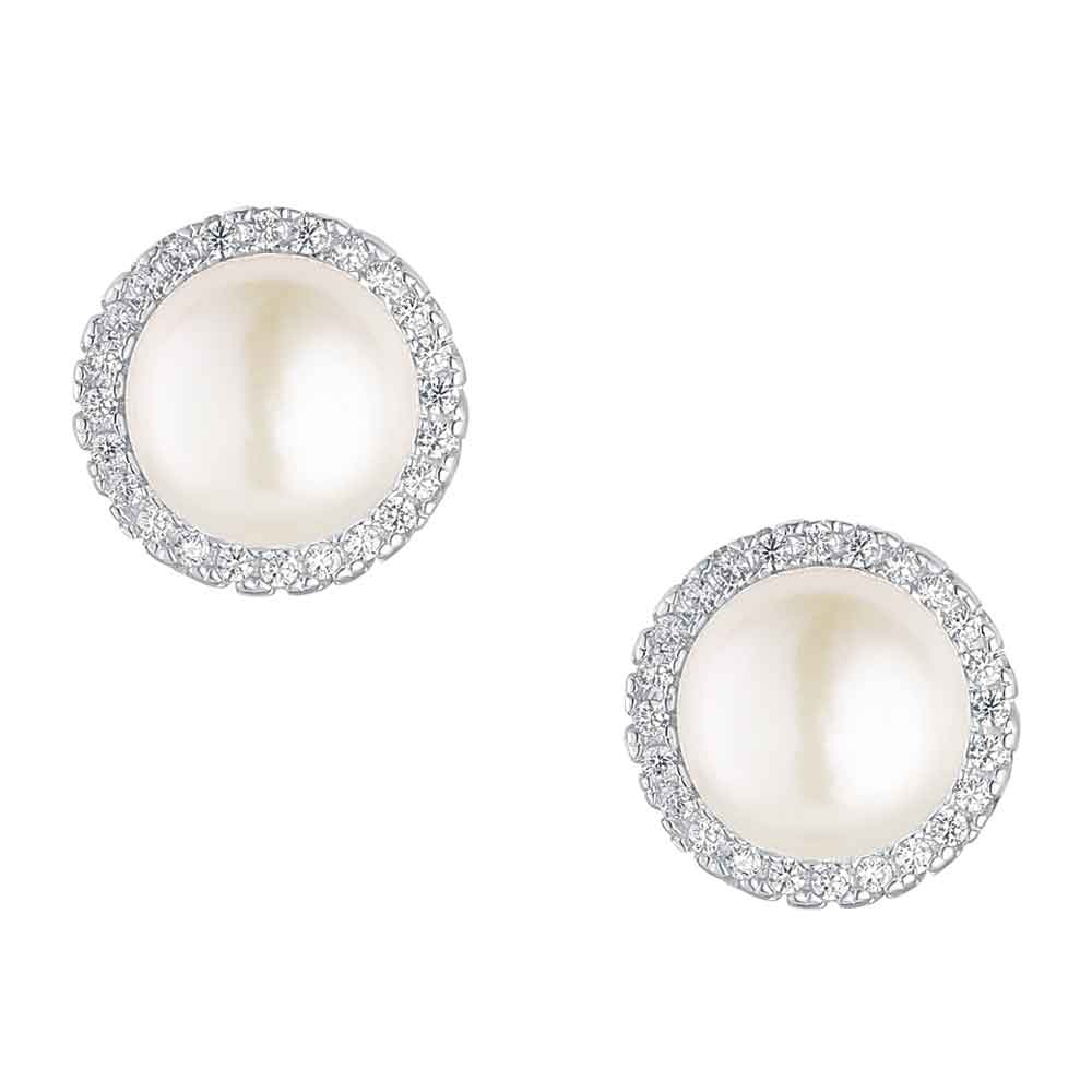 irish earrings | sterling silver crystal halo pearl stud earrings