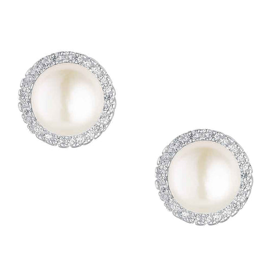 Irish Earrings | Sterling Silver Crystal Halo Pearl Stud Earrings