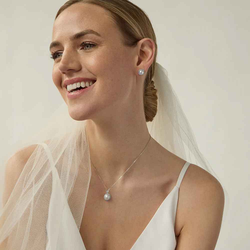 irish earrings | sterling silver crystal halo pearl stud earrings