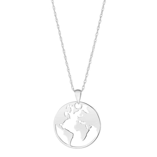 Irish Necklace | 9k White Gold Map of the World Pendant