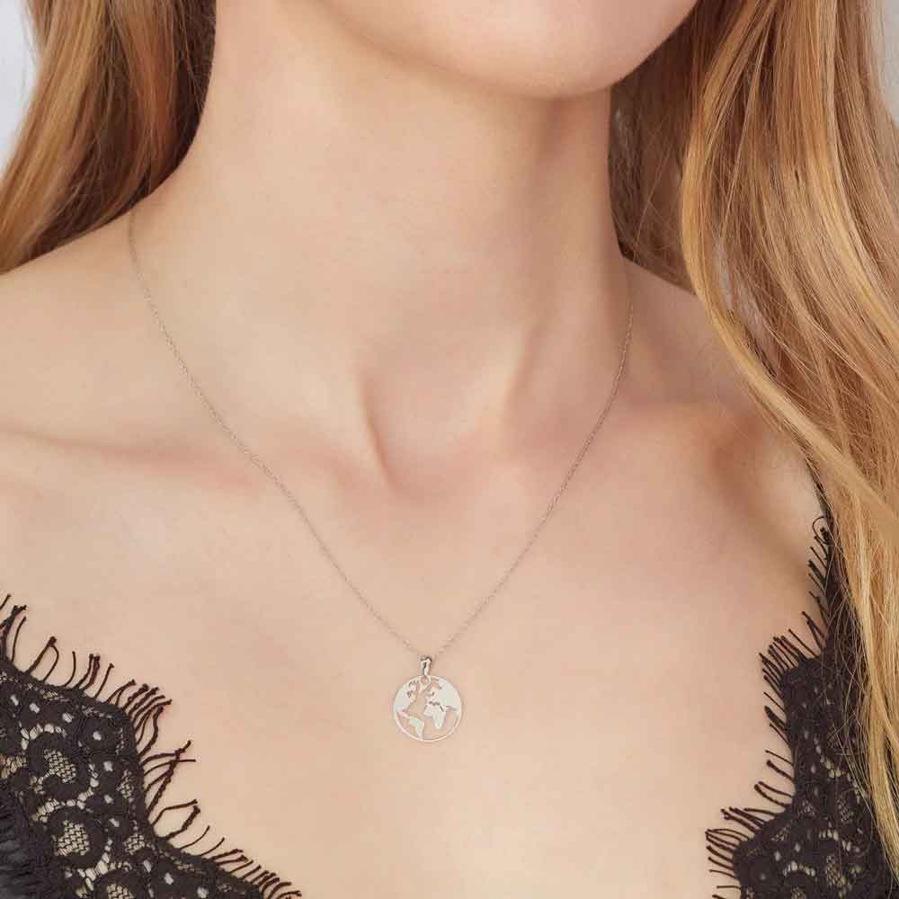irish necklace | 9k white gold map of the world pendant