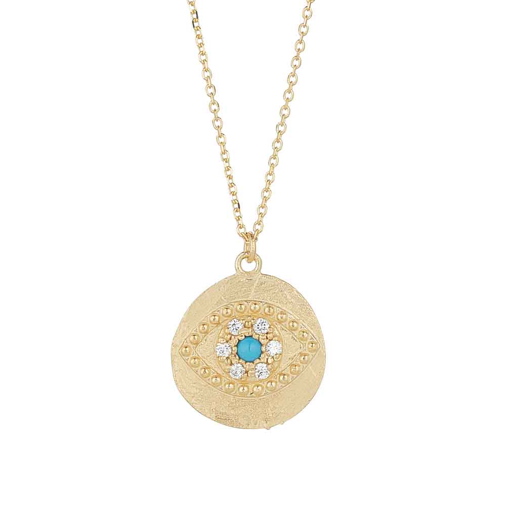 irish necklace | 9k gold turquoise crystal evil eye pendant