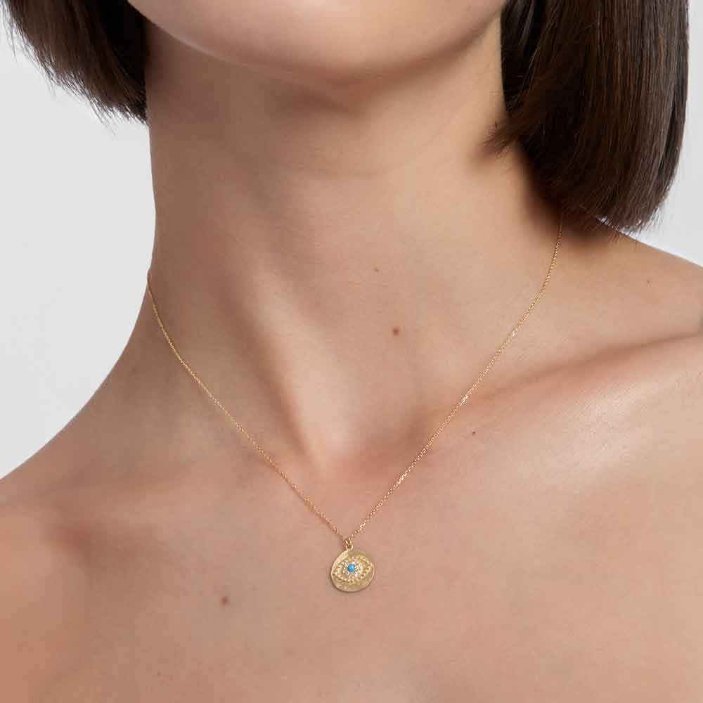 irish necklace | 9k gold turquoise crystal evil eye pendant