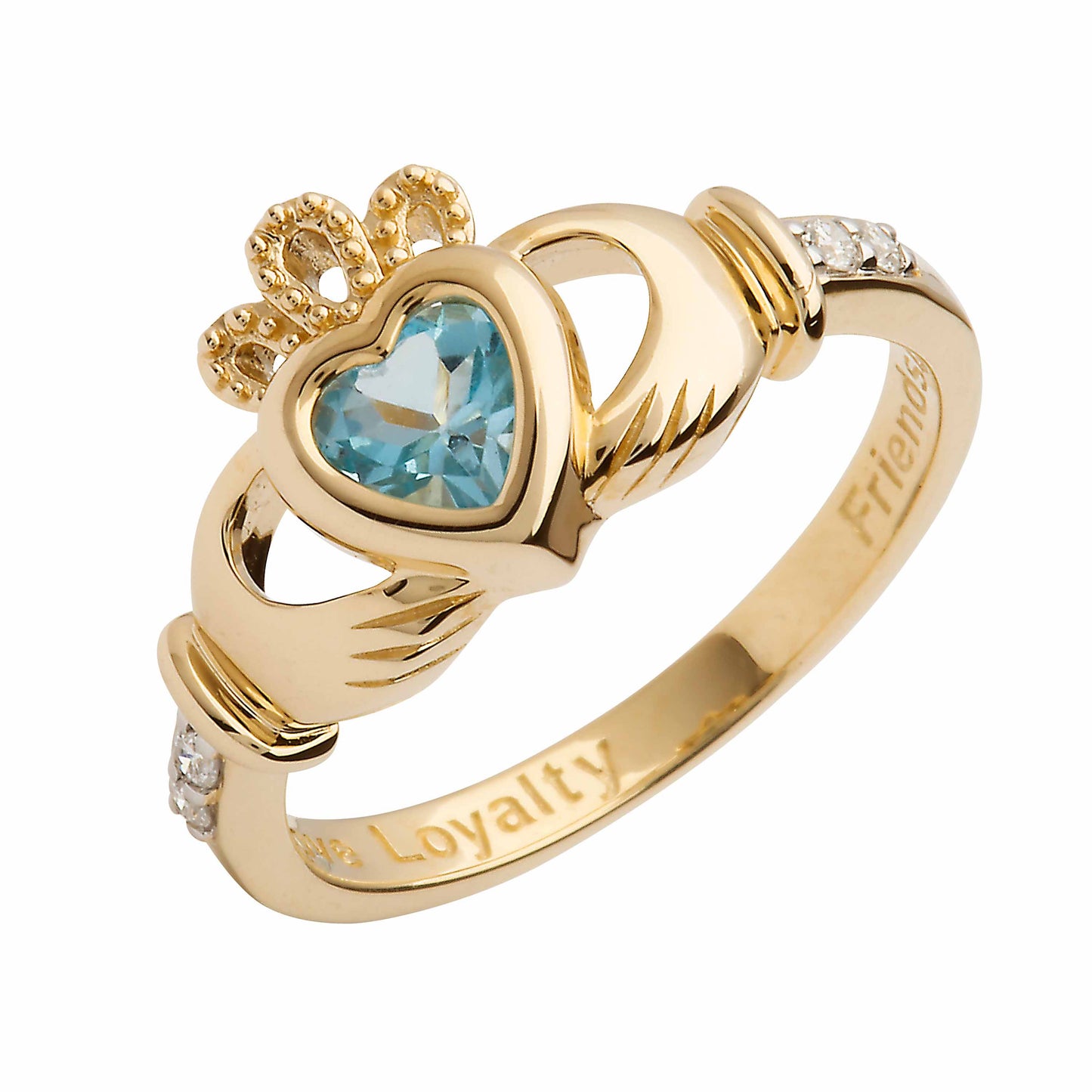 irish ring | 14k gold diamond love loyalty friendship birthstone claddagh ring