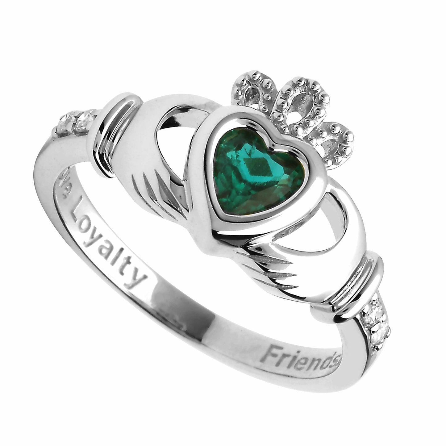 irish ring | 14k white gold diamond love loyalty friendship birthstone claddagh ring
