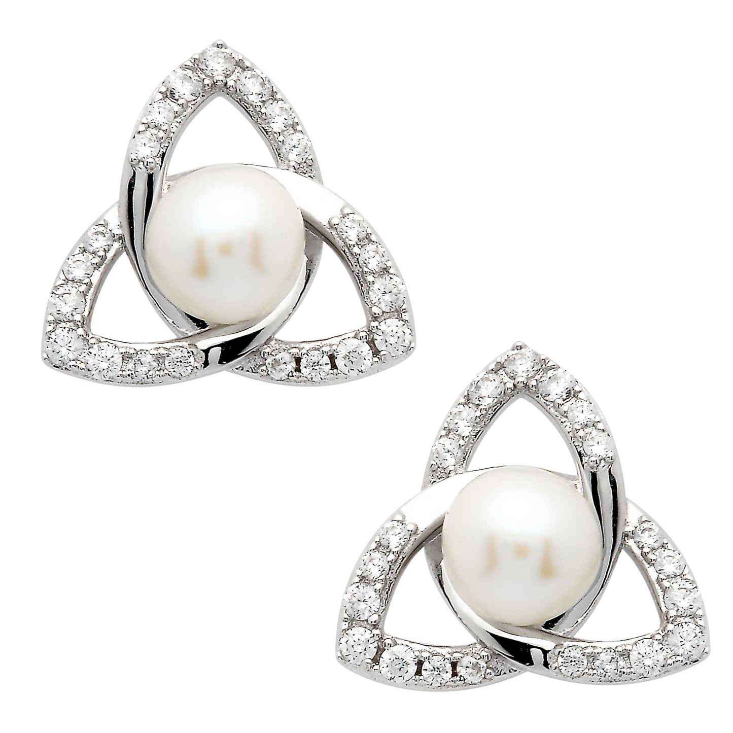 irish earrings | sterling silver trinity knot crystal & pearl earrings