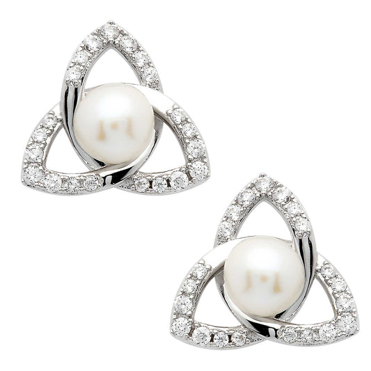 Irish Earrings | Sterling Silver Trinity Knot Crystal & Pearl Earrings