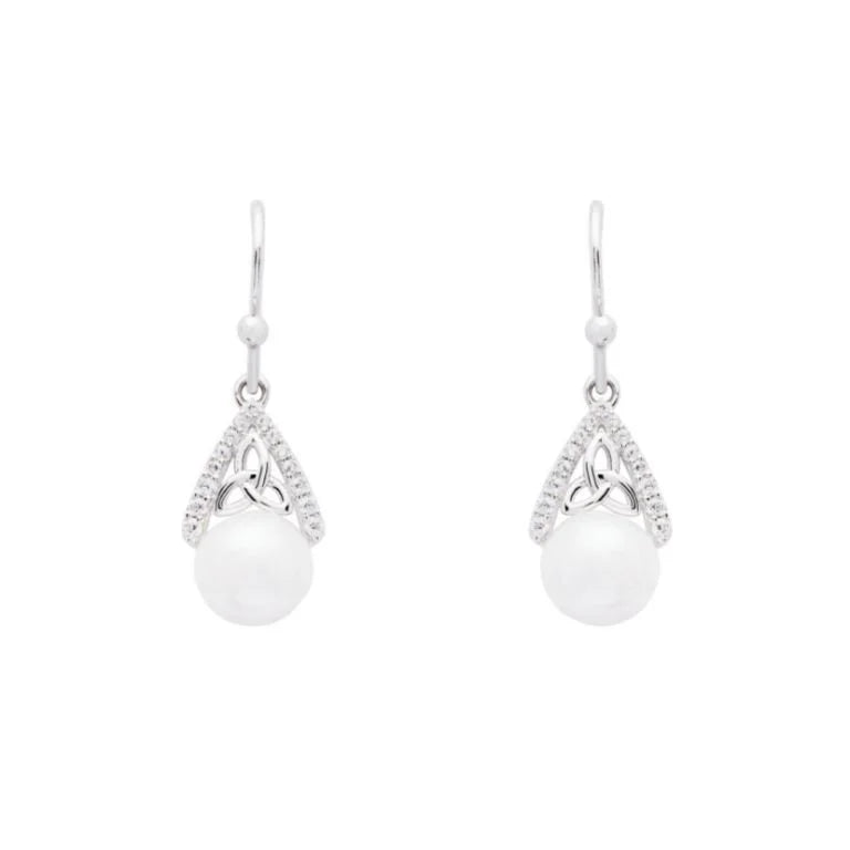 irish earrings | sterling silver cz trinity knot pearl earrings