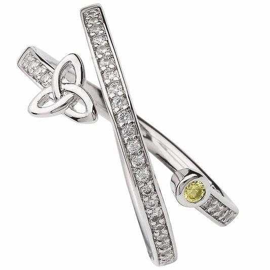 Irish Ring | Sterling Silver Crystal & Peridot Crossover Trinity Knot Ring