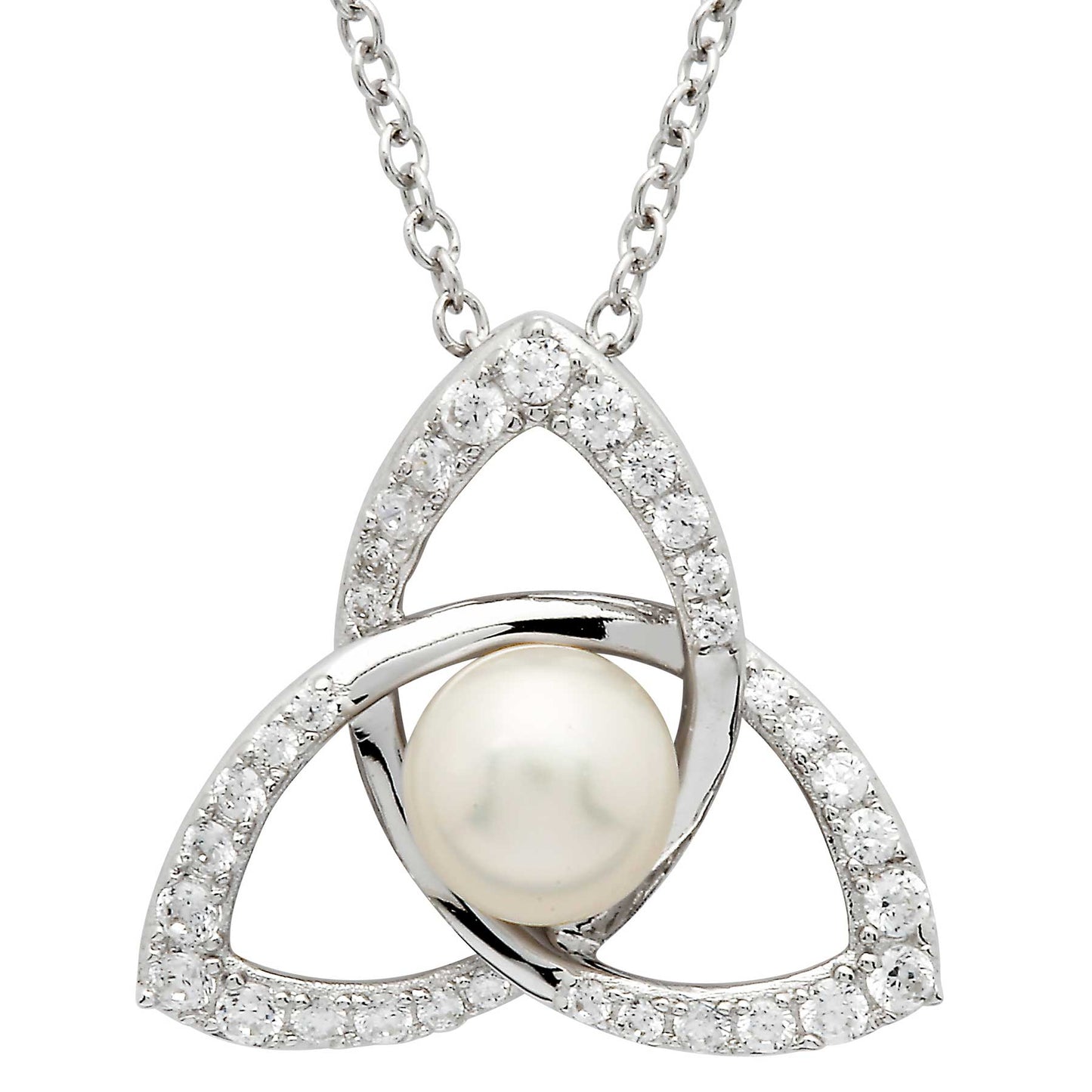irish necklace | sterling silver trinity knot crystal & pearl pendant