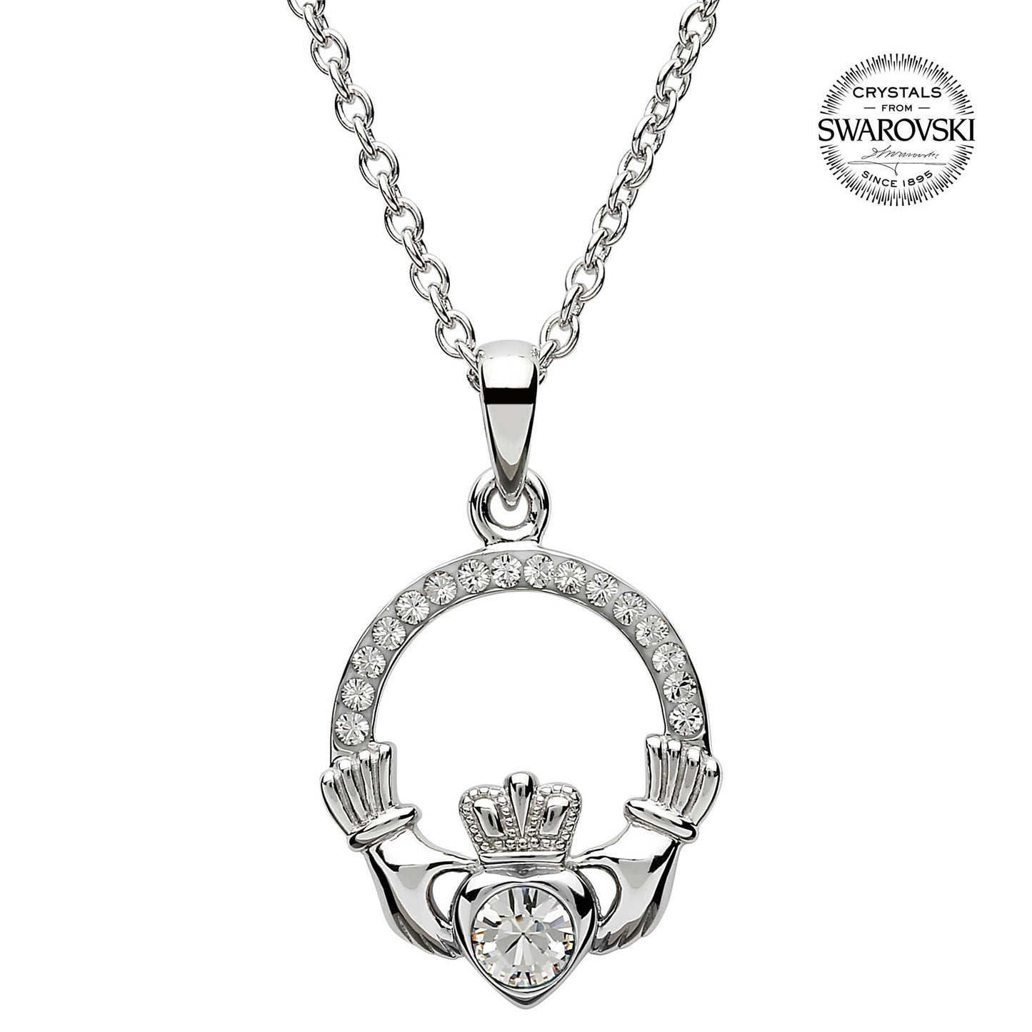 irish necklace | sterling silver claddagh swarovski crystal birthstone pendant