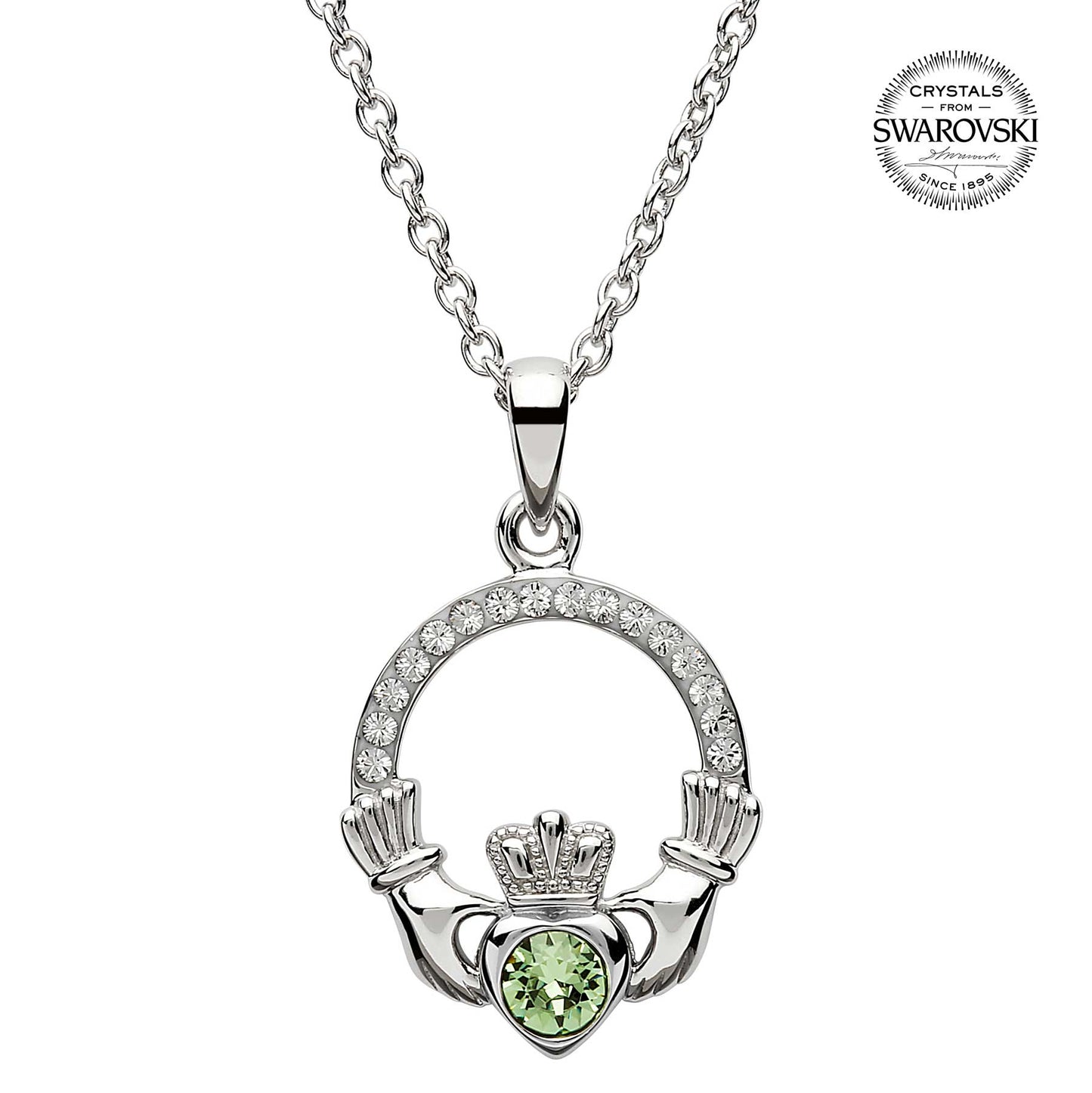 irish necklace | sterling silver claddagh swarovski crystal birthstone pendant