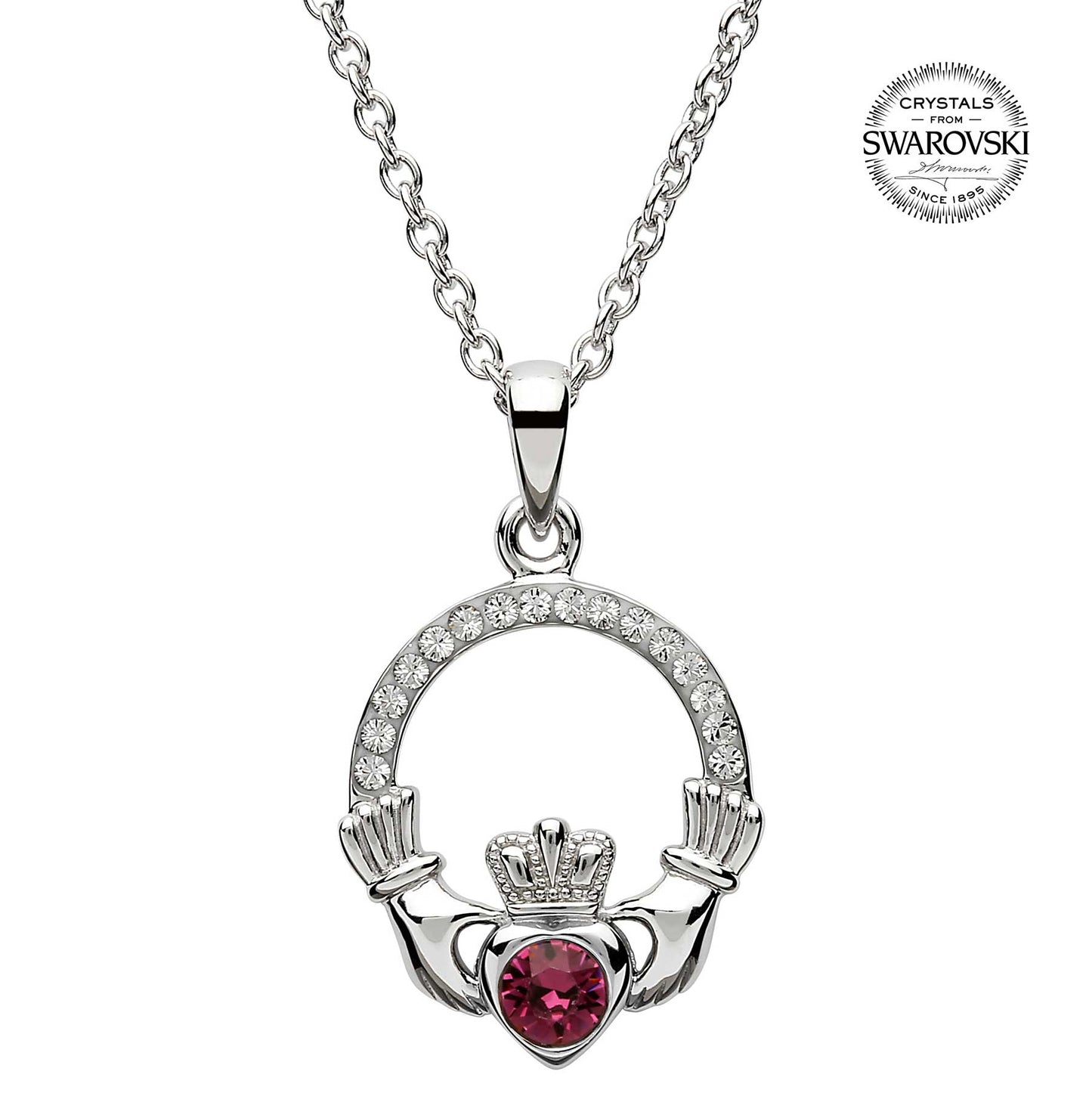 irish necklace | sterling silver claddagh swarovski crystal birthstone pendant