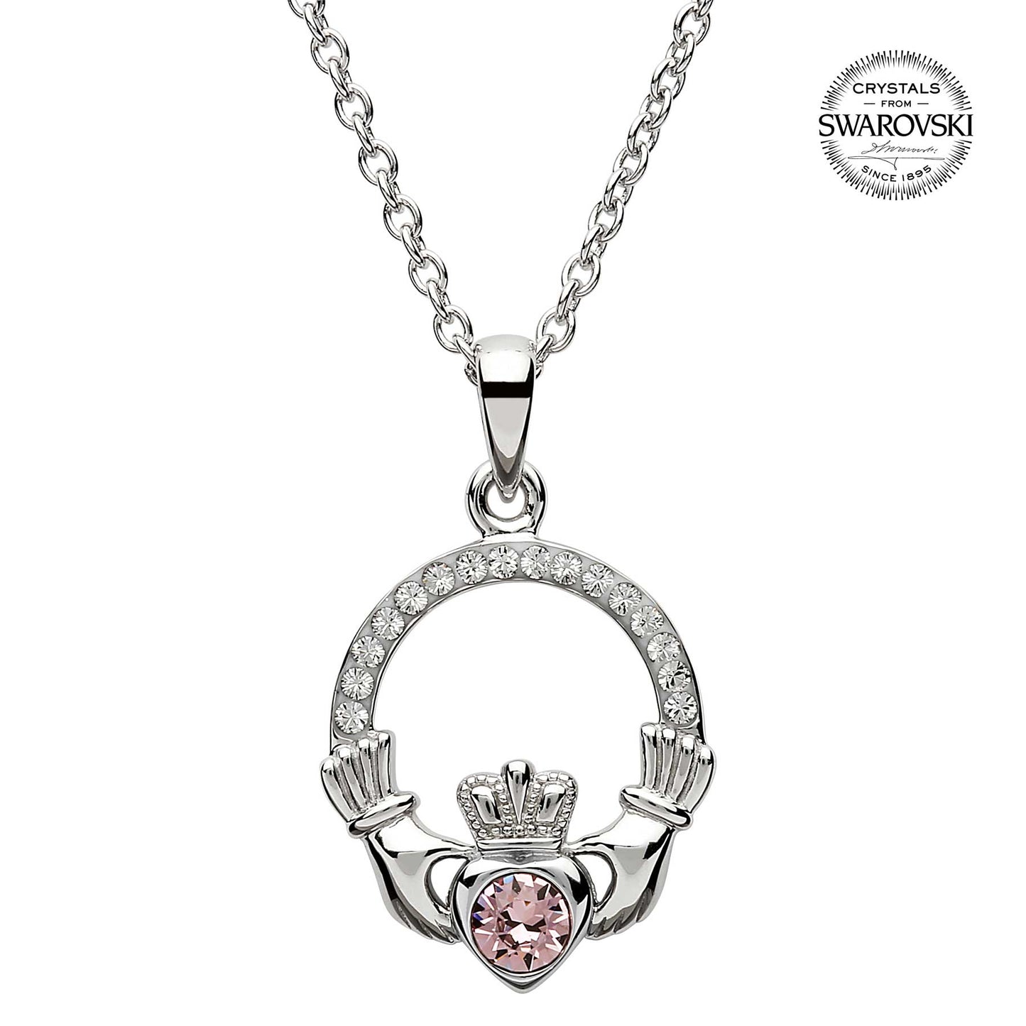 irish necklace | sterling silver claddagh swarovski crystal birthstone pendant