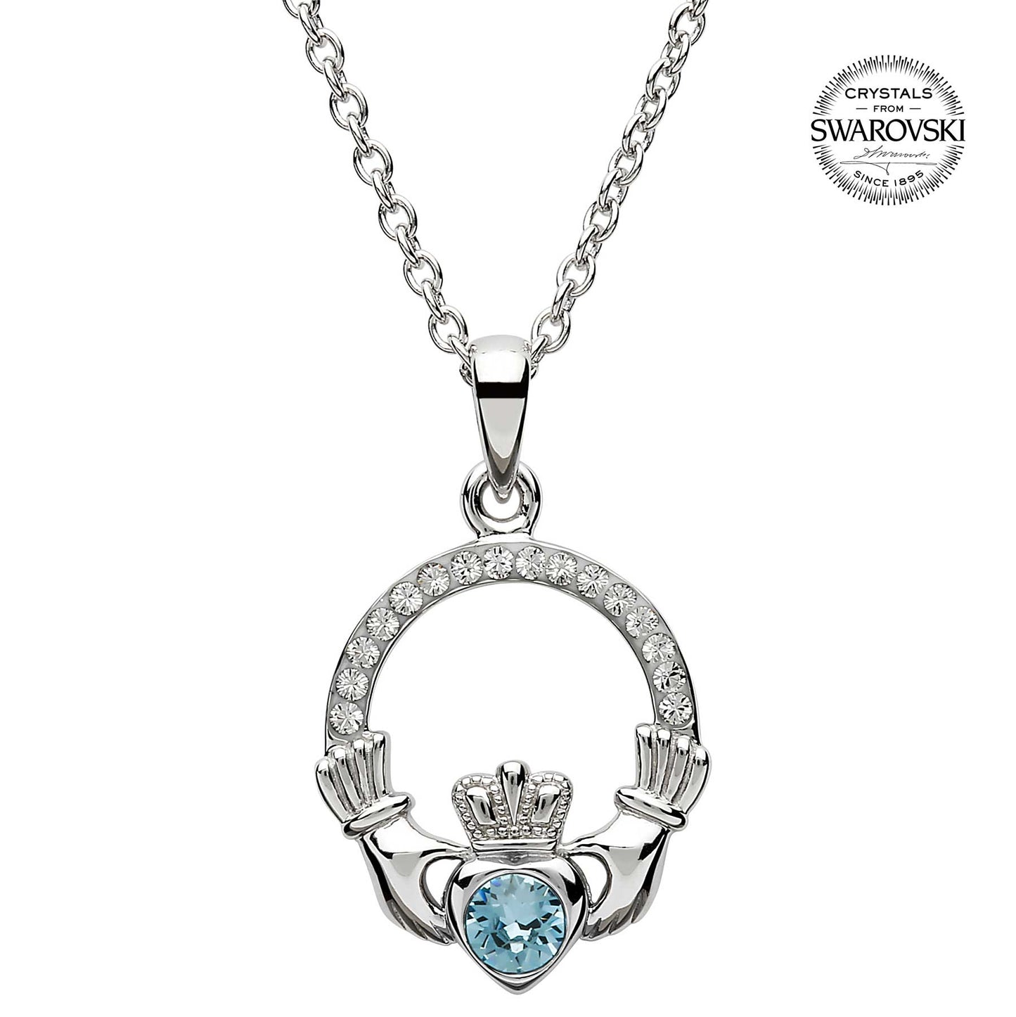 irish necklace | sterling silver claddagh swarovski crystal birthstone pendant