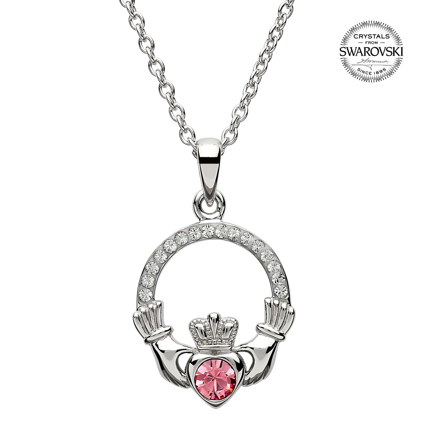 irish necklace | sterling silver claddagh swarovski crystal birthstone pendant