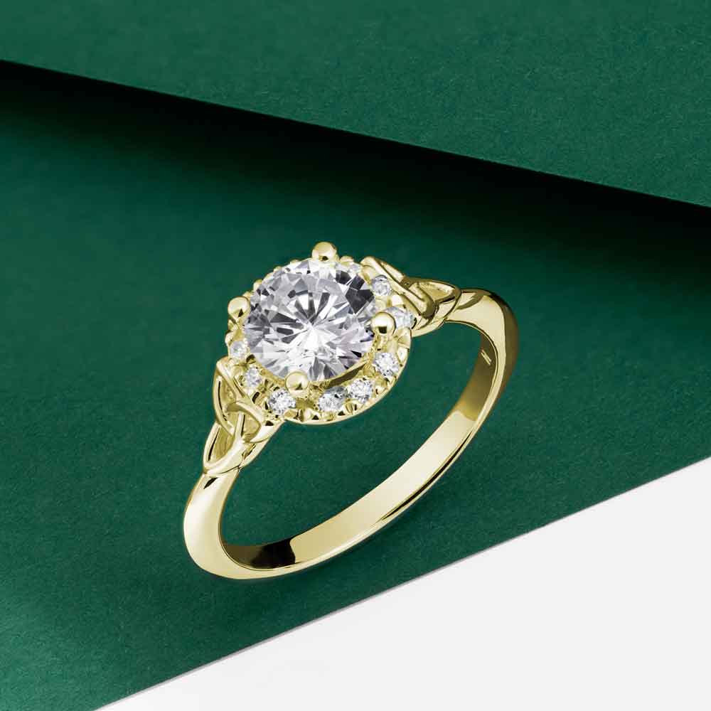 irish engagement ring | eimhear 14k yellow gold 1ct diamond celtic trinity knot ring