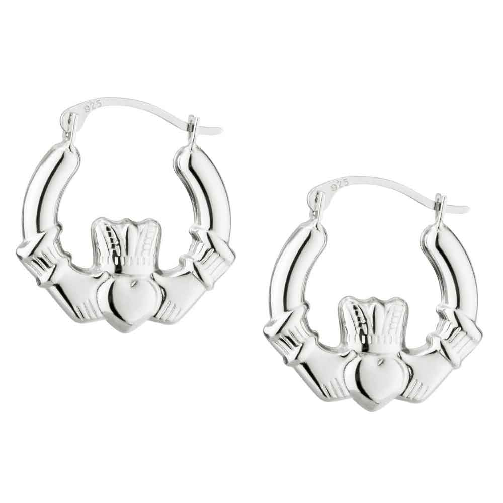 sterling silver claddagh hoop earrings