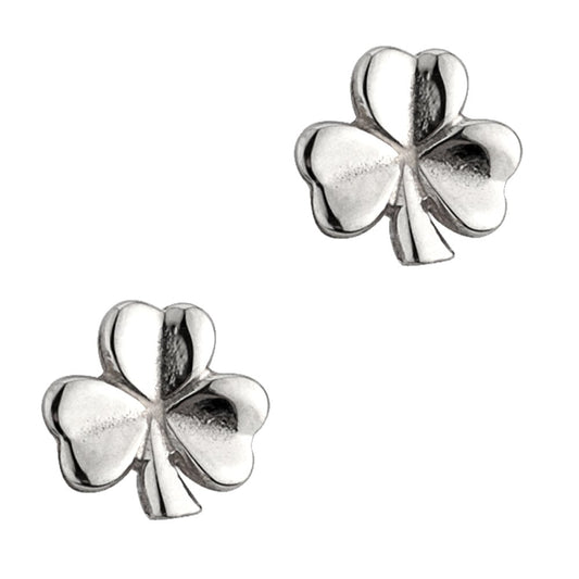 Irish Earrings | Sterling Silver Shiny Stud Shamrock Earrings