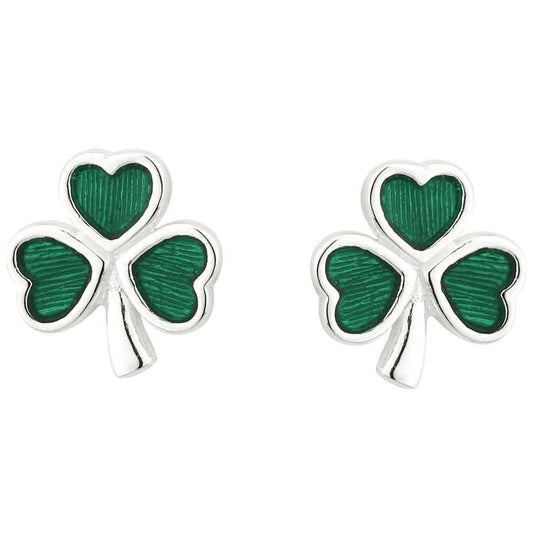 Sterling Silver and Green Enamel Shamrock Earrings