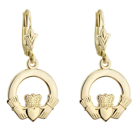 14k Yellow Gold Claddagh Drop Earrings
