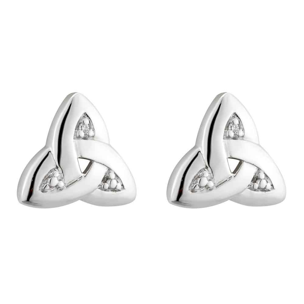 celtic earrings - 14k white gold trinity knot diamond earrings