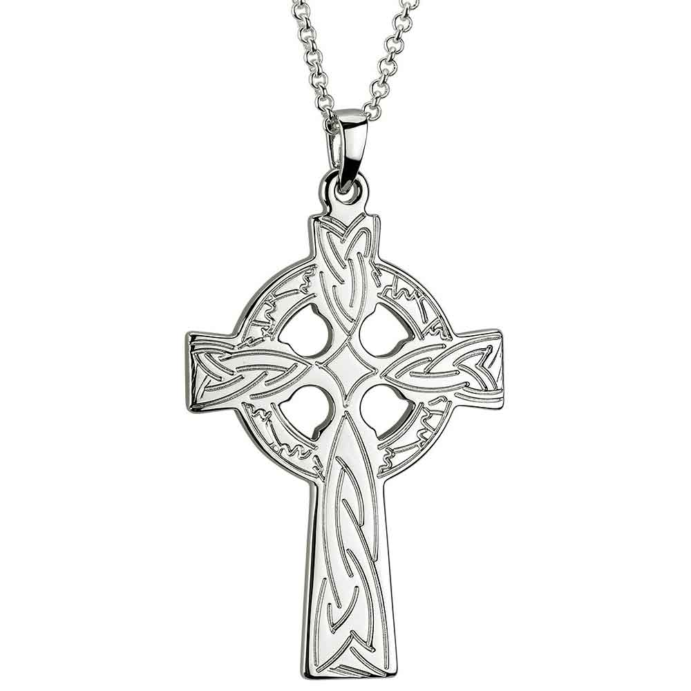 celtic pendant - men's sterling silver engraved celtic cross pendant with chain