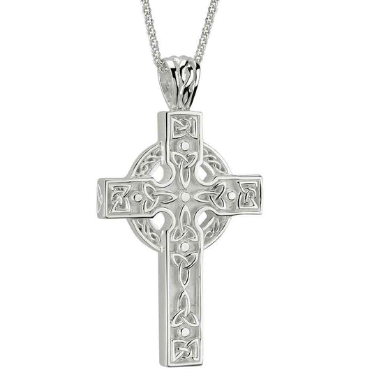 Celtic Pendant - Men's Sterling Silver Celtic Trinity Knot detail Cross with Chain