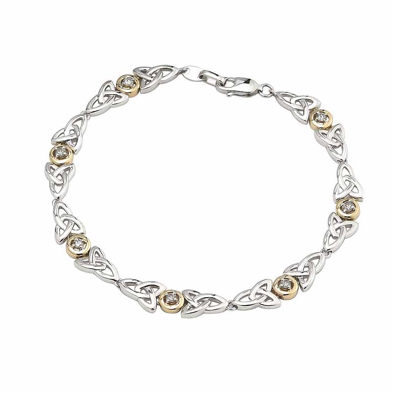 irish bracelet | diamond sterling silver and 10k yellow gold celtic trinity knot bracelet