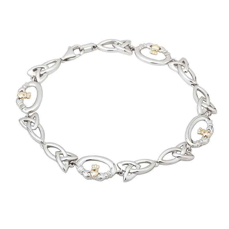 irish bracelet - sterling silver trinity knot and 10k gold heart claddagh bracelet