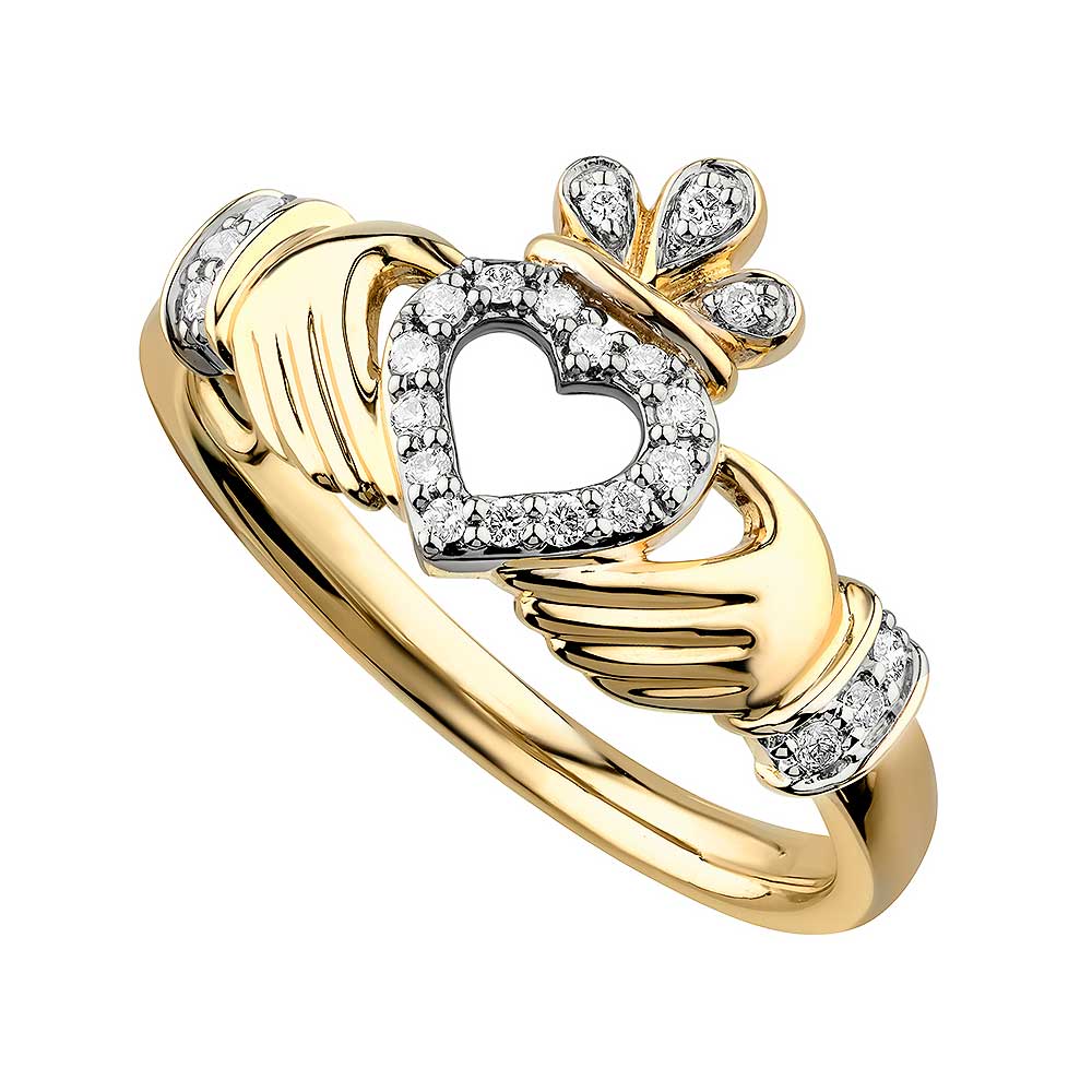 claddagh ring | ladies 14k gold diamond heart irish claddagh ring