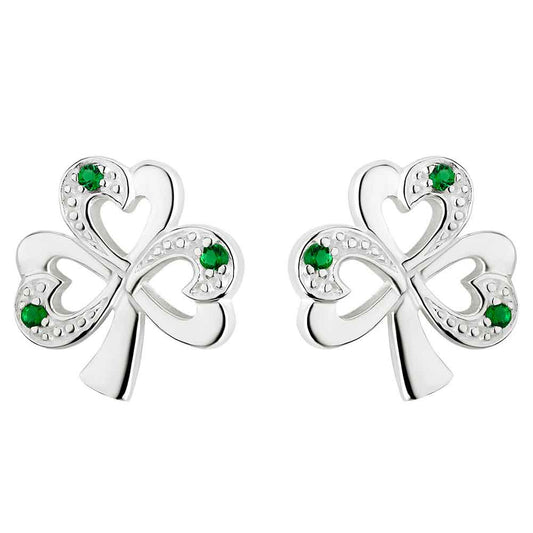 Sterling Silver Shamrock Green Stone Earrings