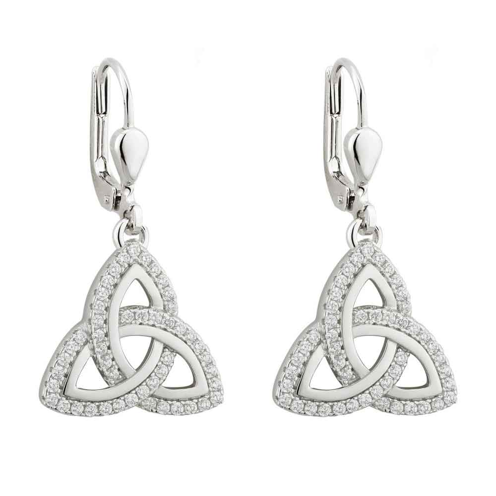 trinity knot earrings - sterling silver cublic zirconia drop irish earrings