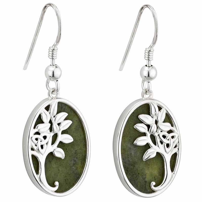 irish earrings | sterling silver connemara marble celtic tree of life green earrings