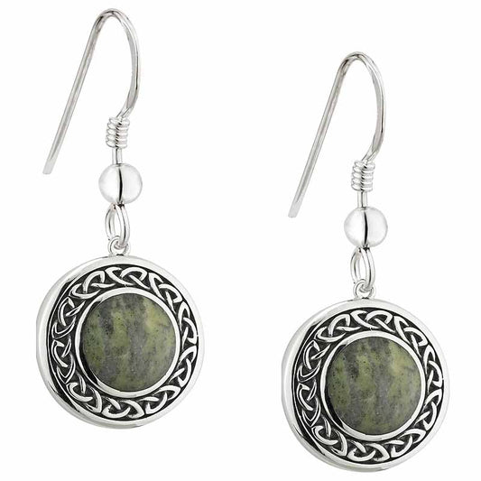 Irish Earrings | Connemara Marble Sterling Silver Celtic Knot Drop Earrings